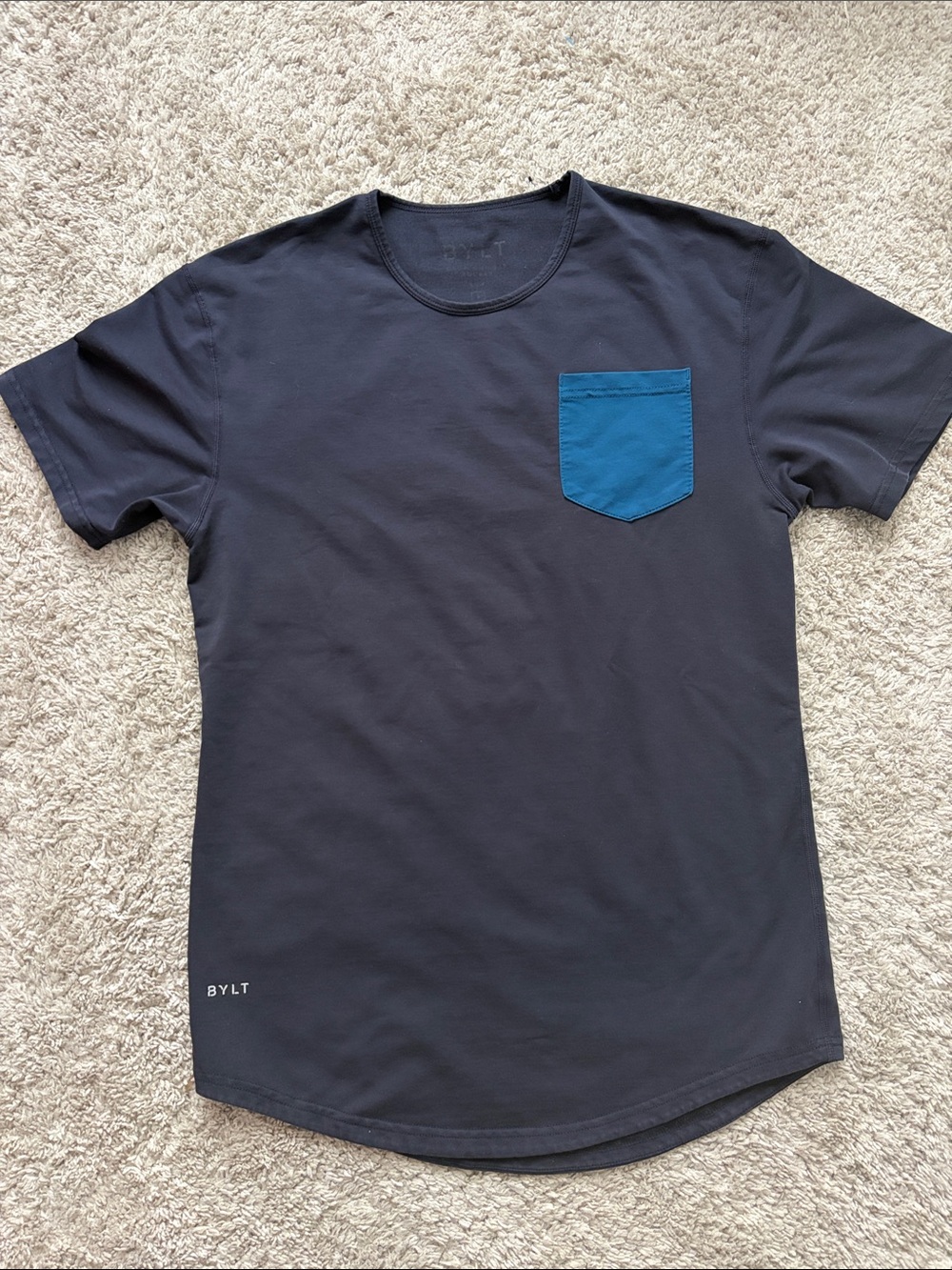 Men’s BYLT small navy Crewneck T-Shirt with Blue Chest Pocket